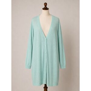 NEW J. Jill Blue Tint Linen Blend Longline V-Neck Cardigan Sweater XL 313761